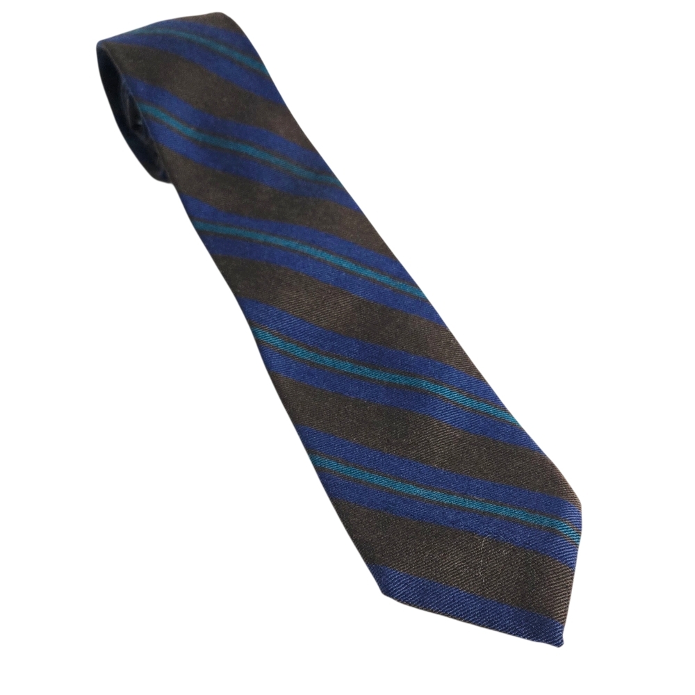 Vintage Christian Dior Monsieur Silk Striped Tie Blue Brown Designer Necktie